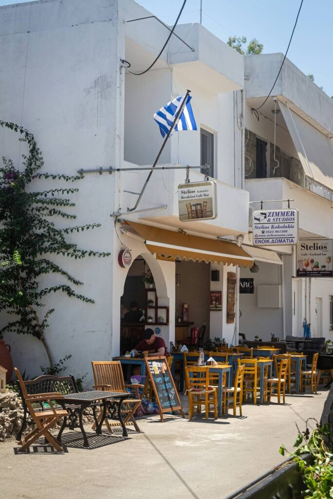 outside a cafe bar in Crete, Greece
