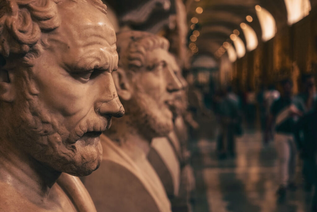 ancient marble busts in gallery