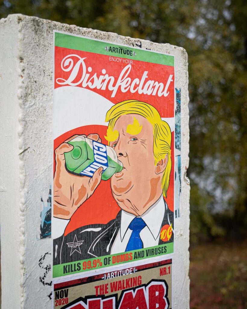 disinfectant kills covid satirical poster