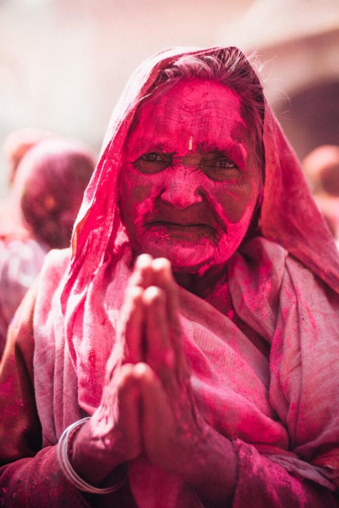 elderly hindu woman at festival
