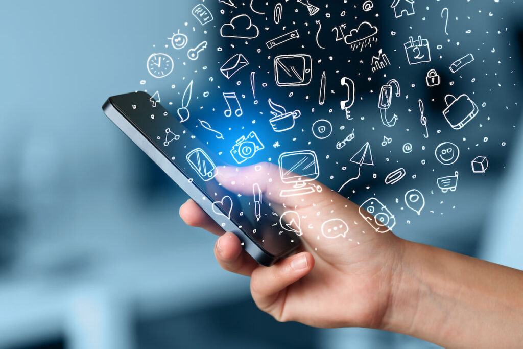 icons coming out of smartphone