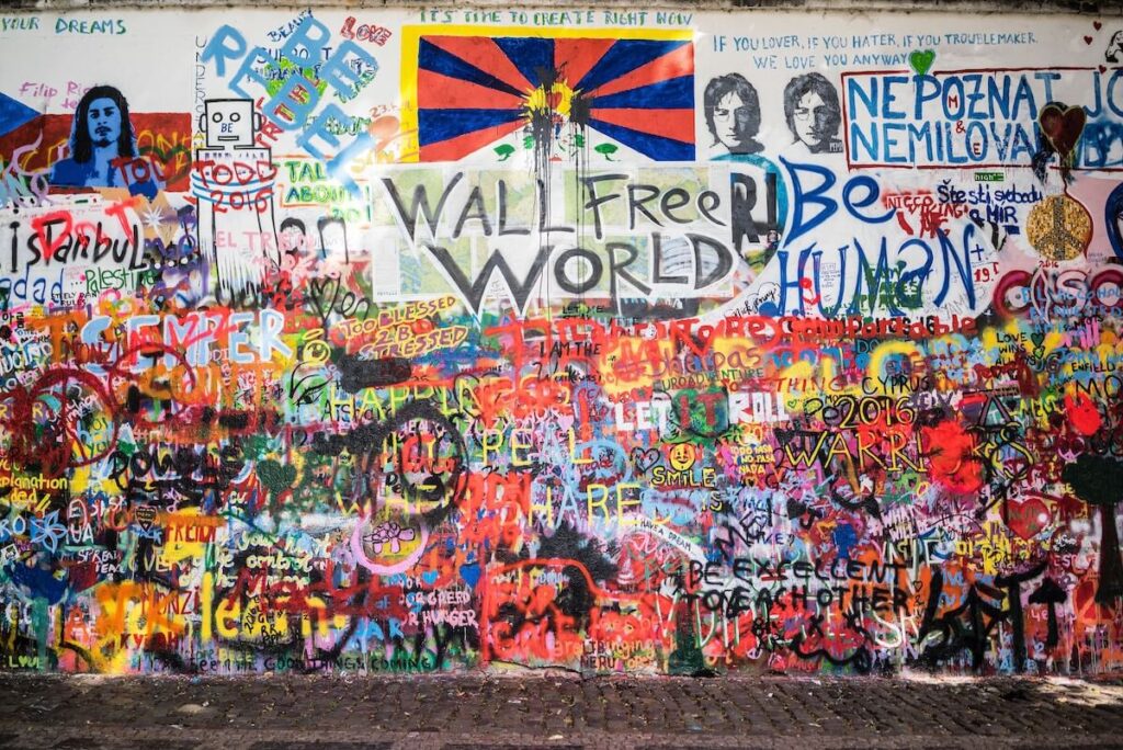 messy street art on wall