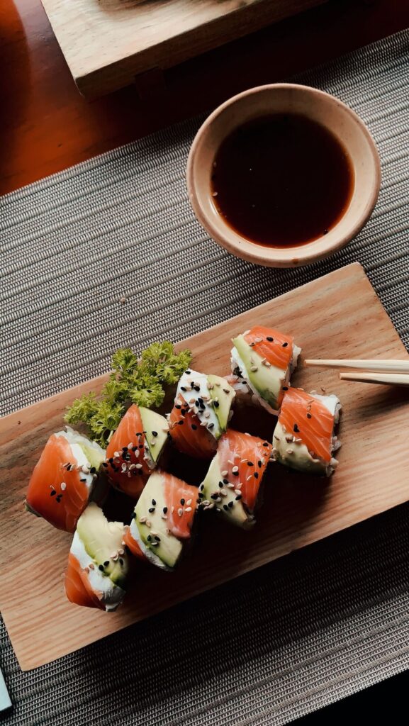sushi pieces on table