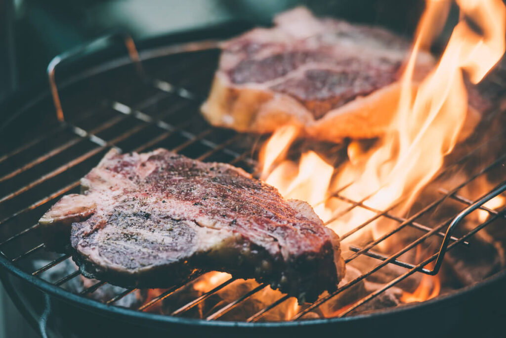 Florentine beef steaks on grill
