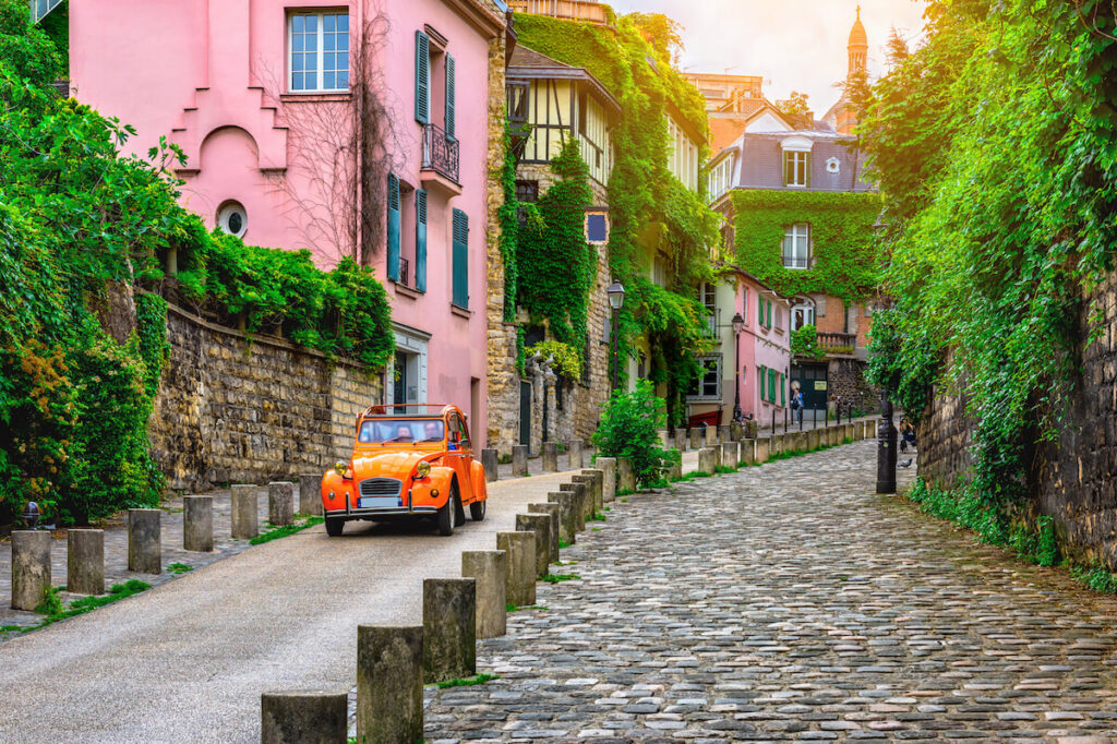 View of old street in quarter Montmartre in Paris, France