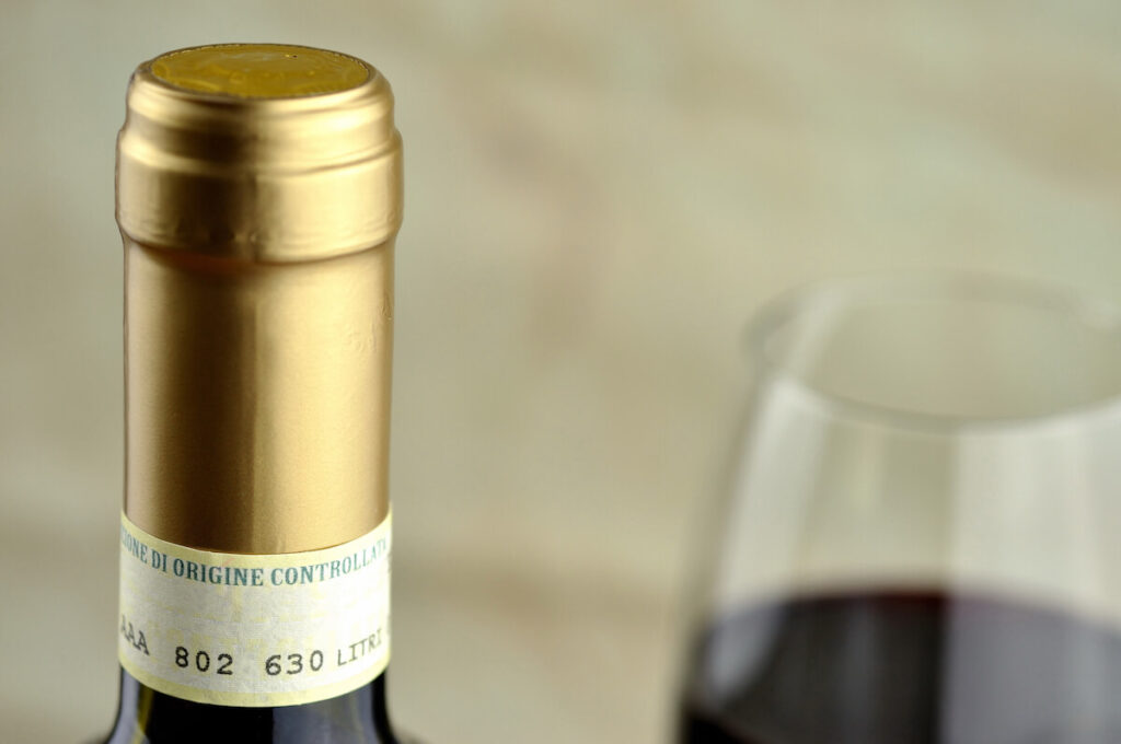 bottle of fine Italian red wine with DOC label