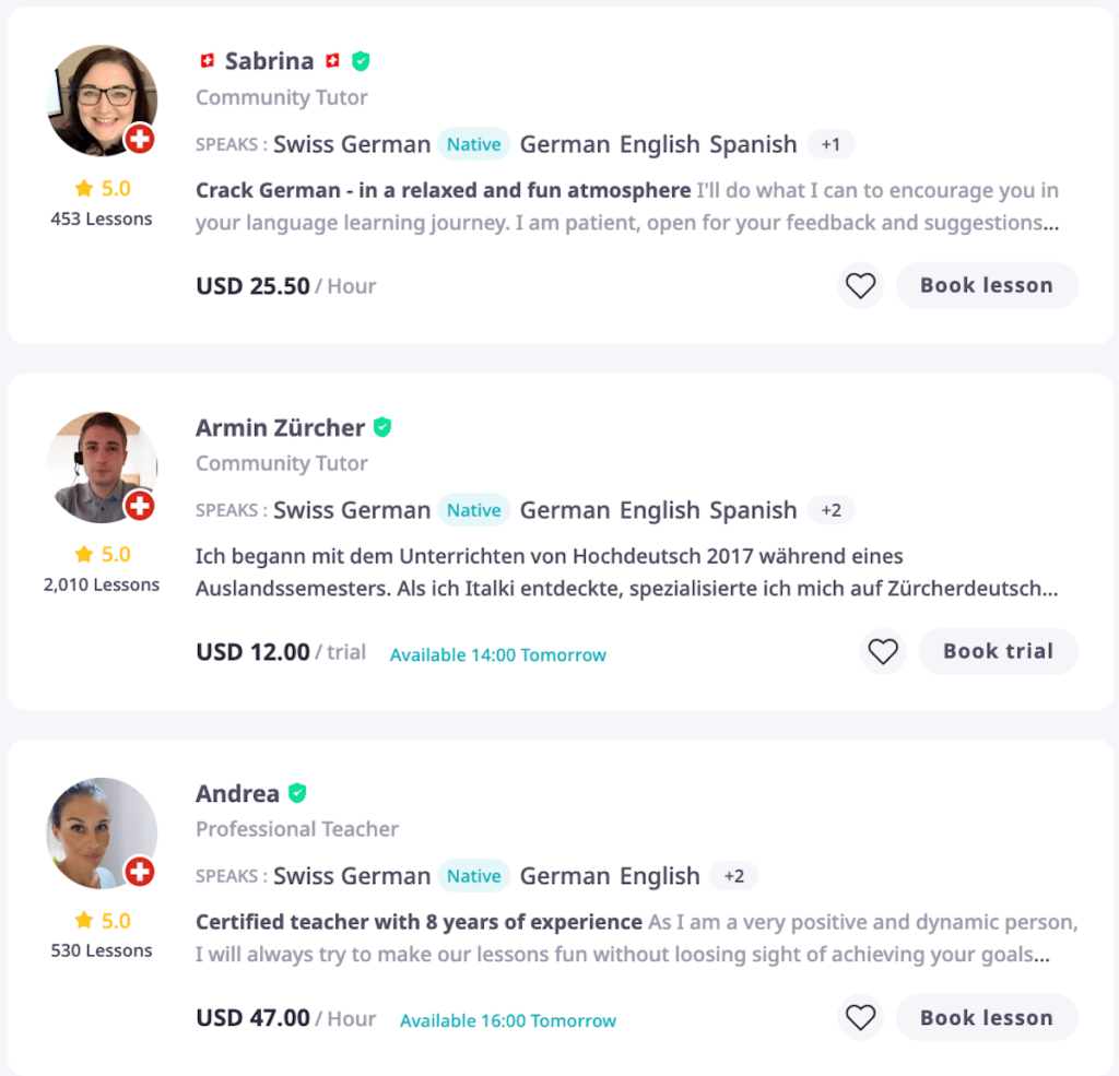 Hire Swiss German tutors on italki