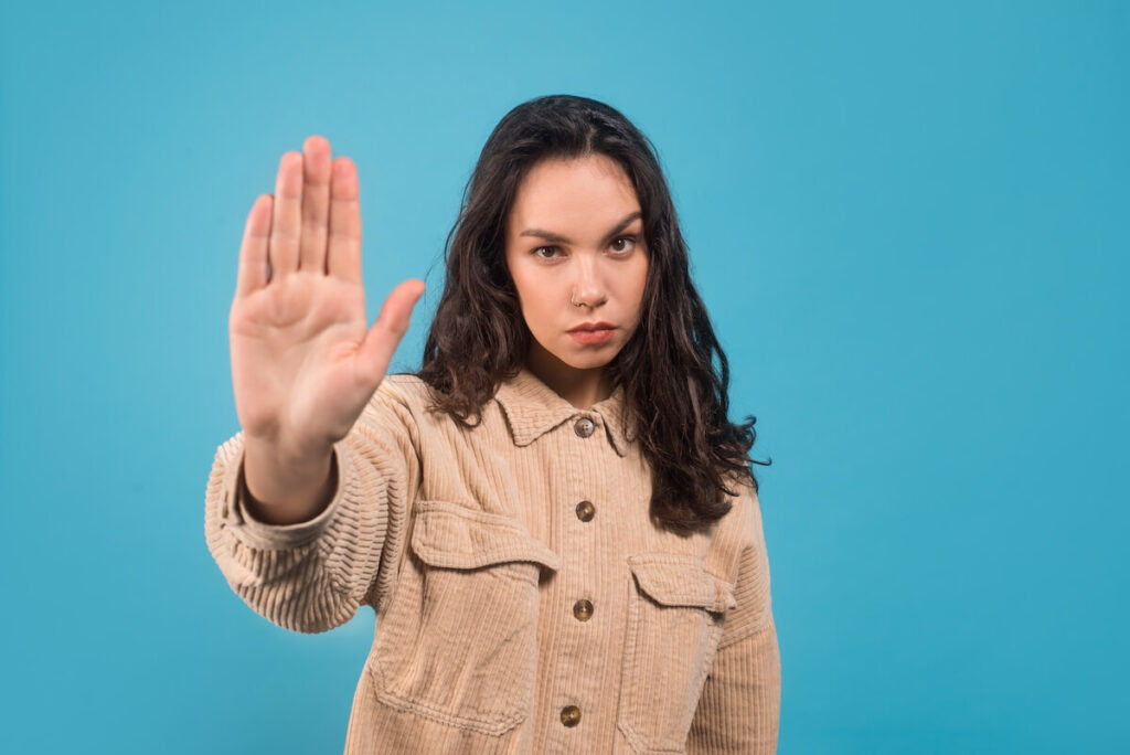 woman holding her palm up