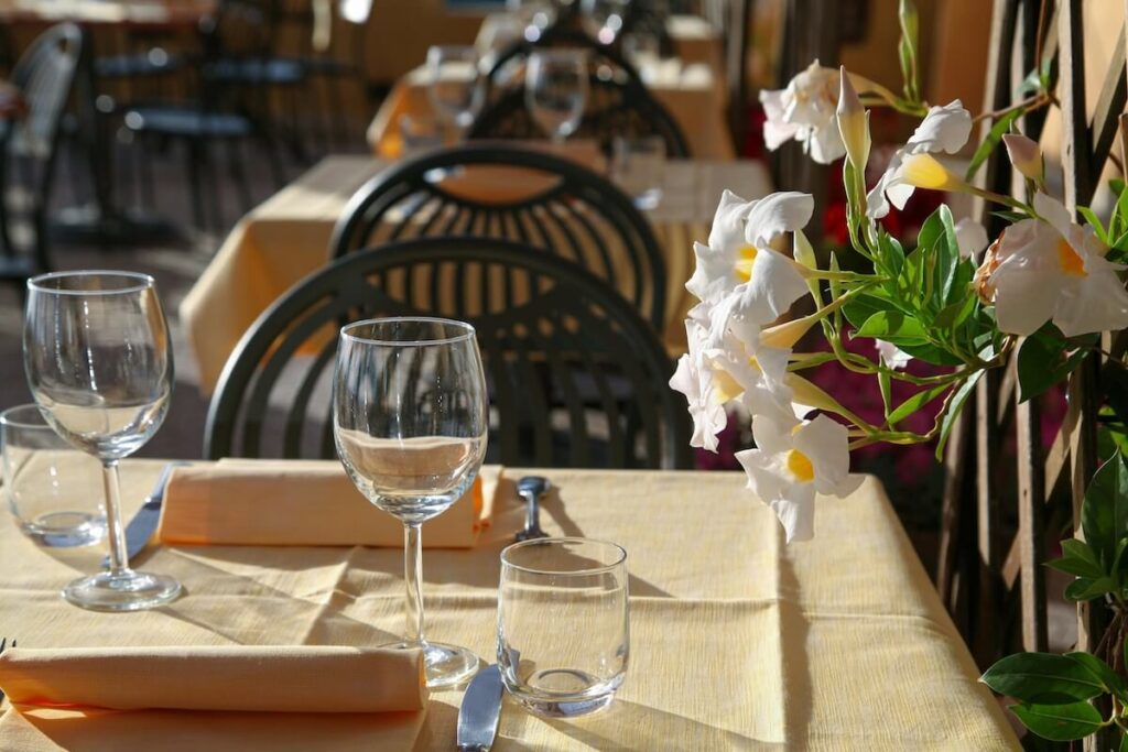 table set for guests at italian cafe