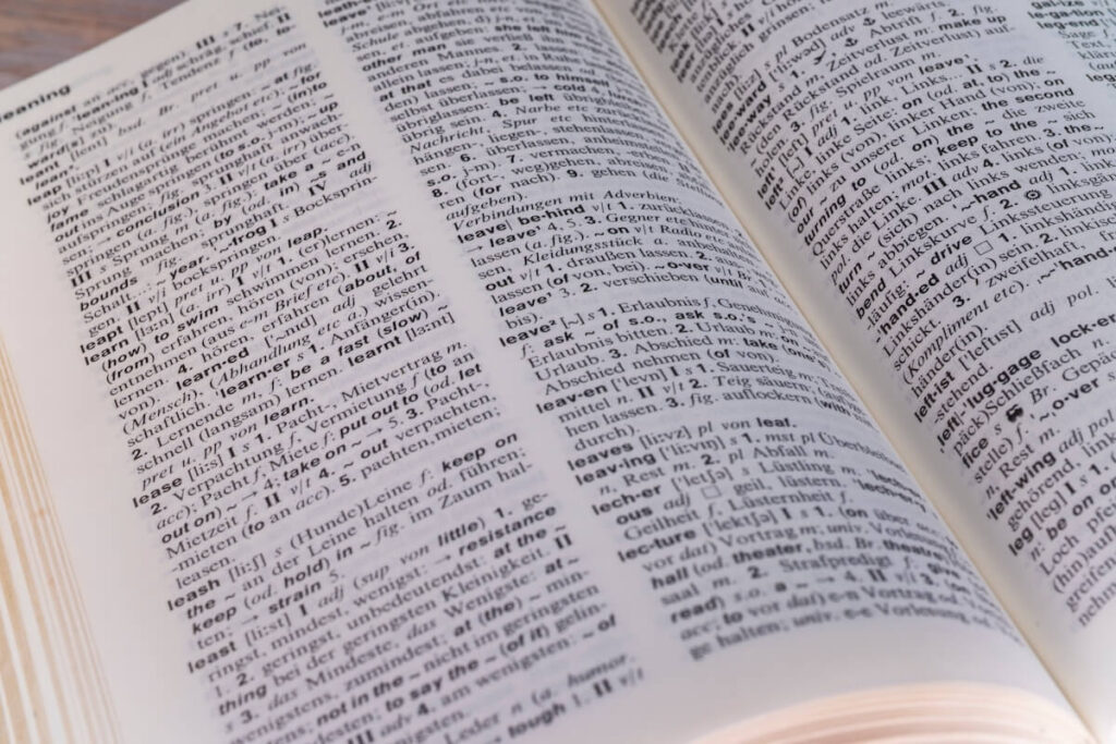 German english dictionary closeup