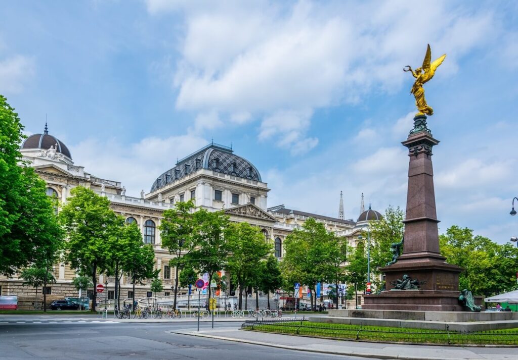 View of the University of Vienna (Universitat Wien) with Liebenberg memorial in Austria