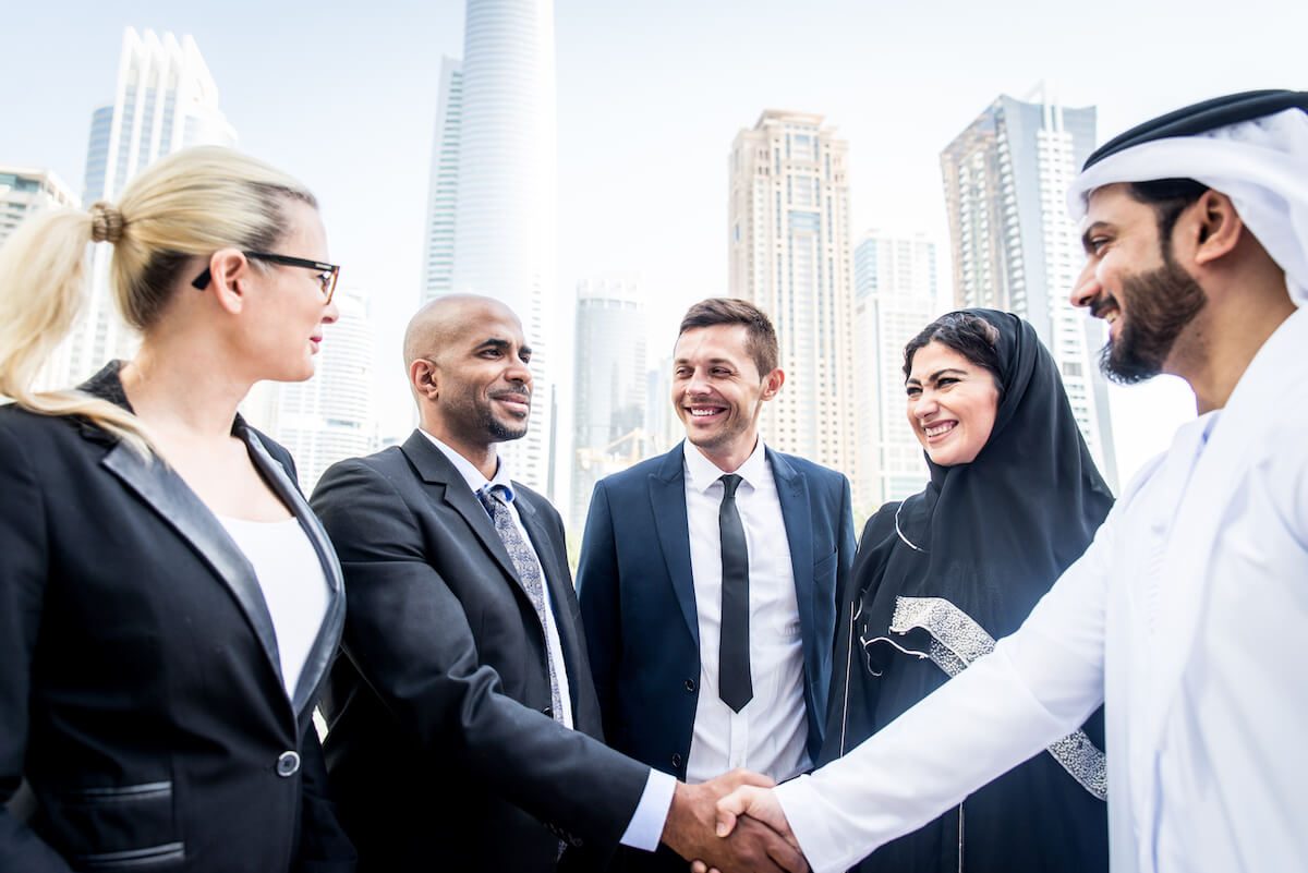 Multicultural business people meeting and talking about business