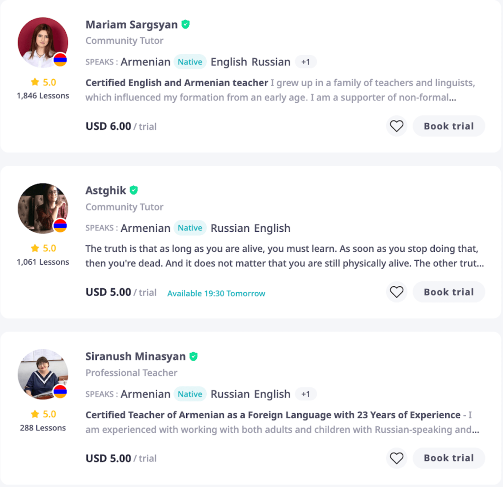 Hire Armenian tutors on italki