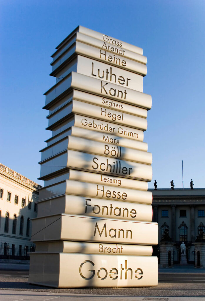 Berlin stack of books sculpture, a famous monument celebrating German literature