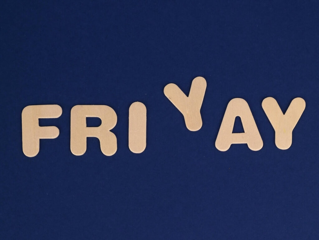 "Friyay" text on blue background