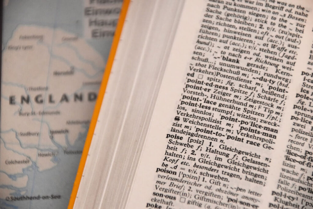 German dictionary on England map