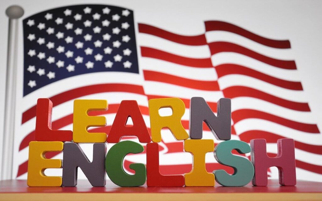 learn English blocks American flag