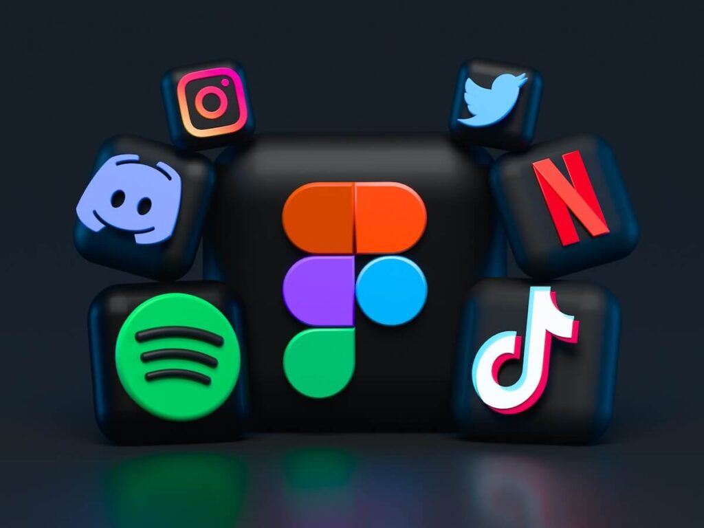 Colored brand icons on black background