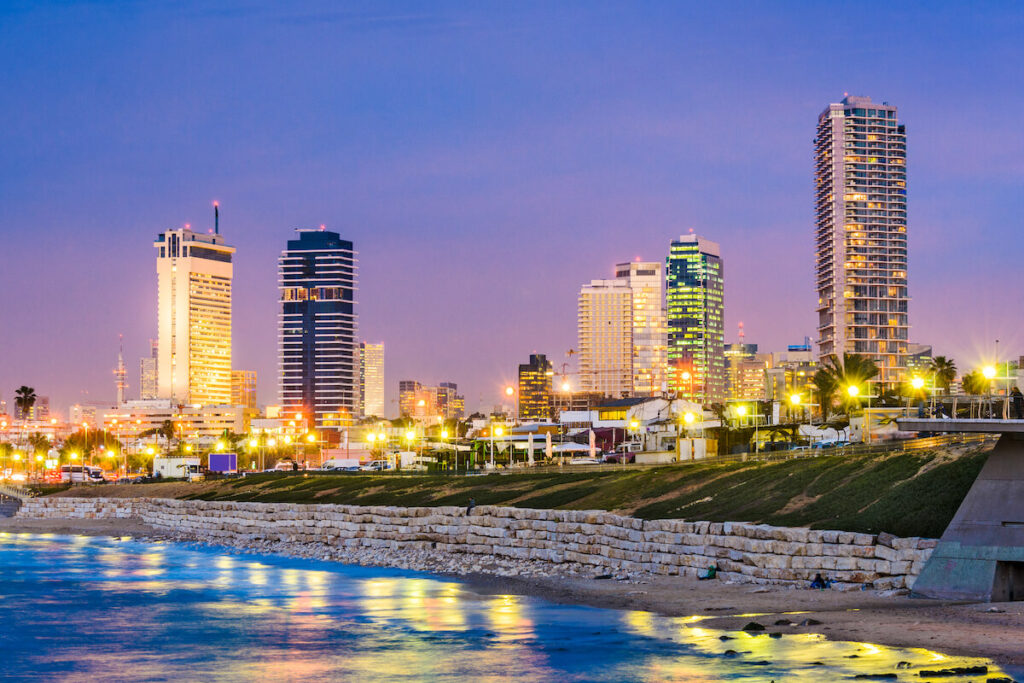 nighttime view of Tel Aviv, Israel