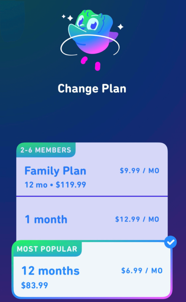 Duolingo pricing plans