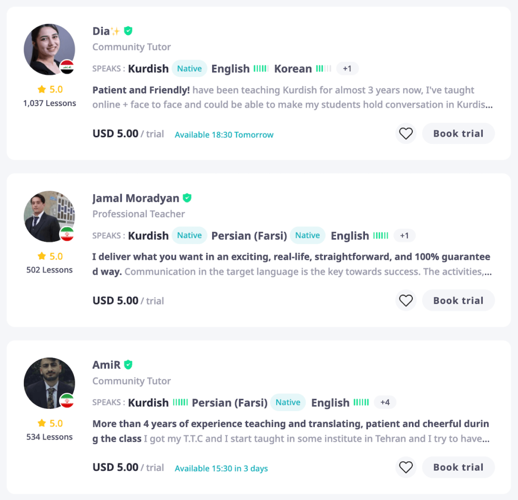 Hire Kurdish tutors on italki