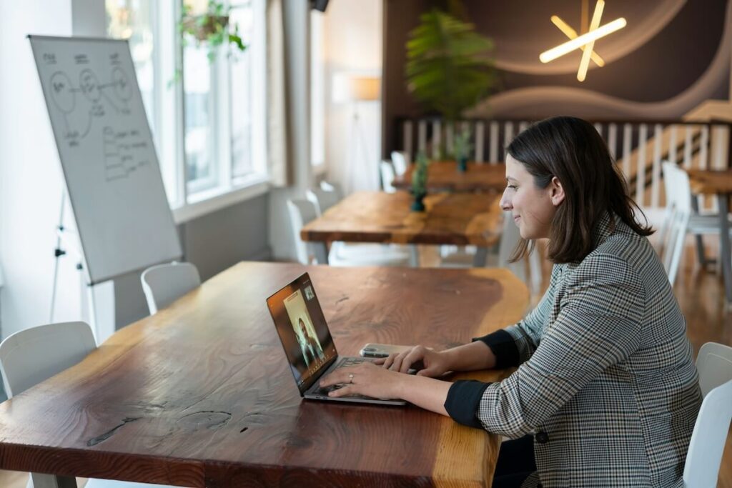 woman taking online class