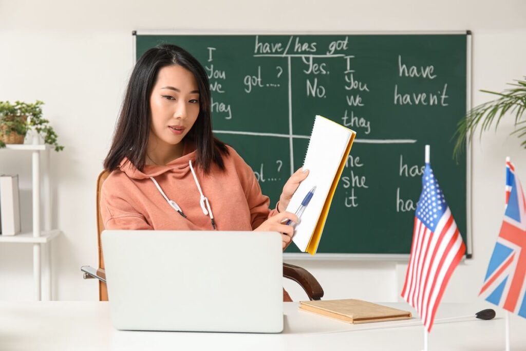 woman teaching english online