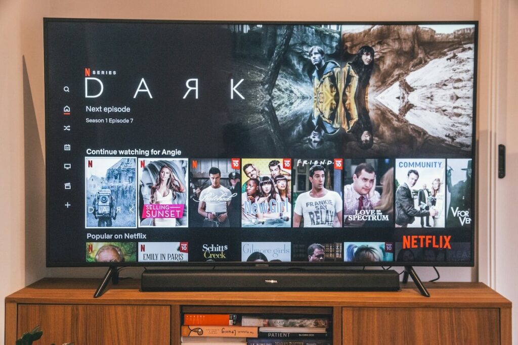 TV screen showing Netflix shows