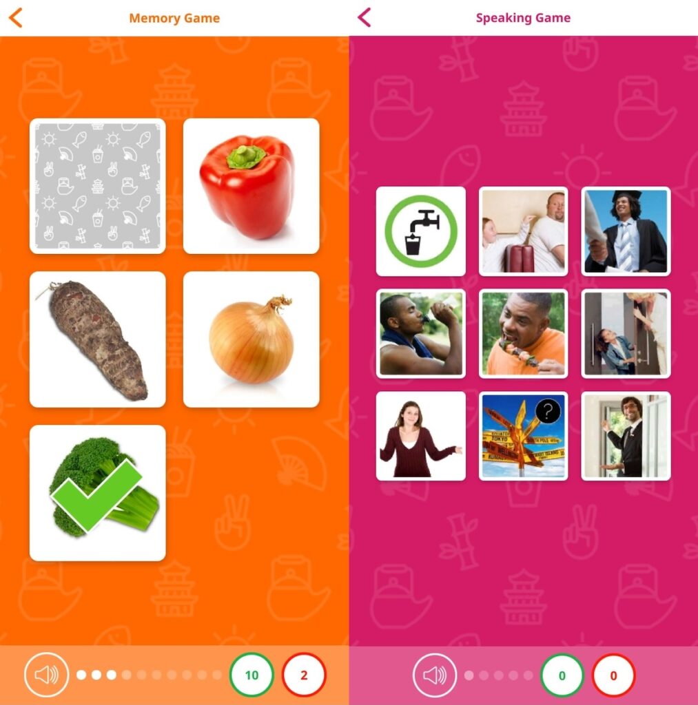 uTalk's memory game and speaking game