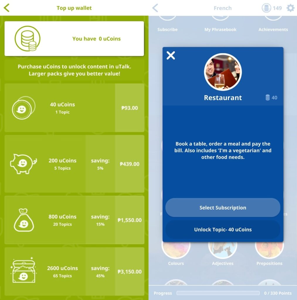 uTalk's uCoins, prices in local currency