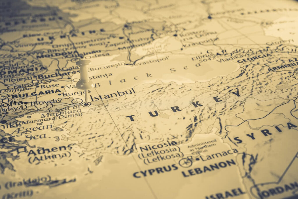 map showing TUrkey and surrounding countries