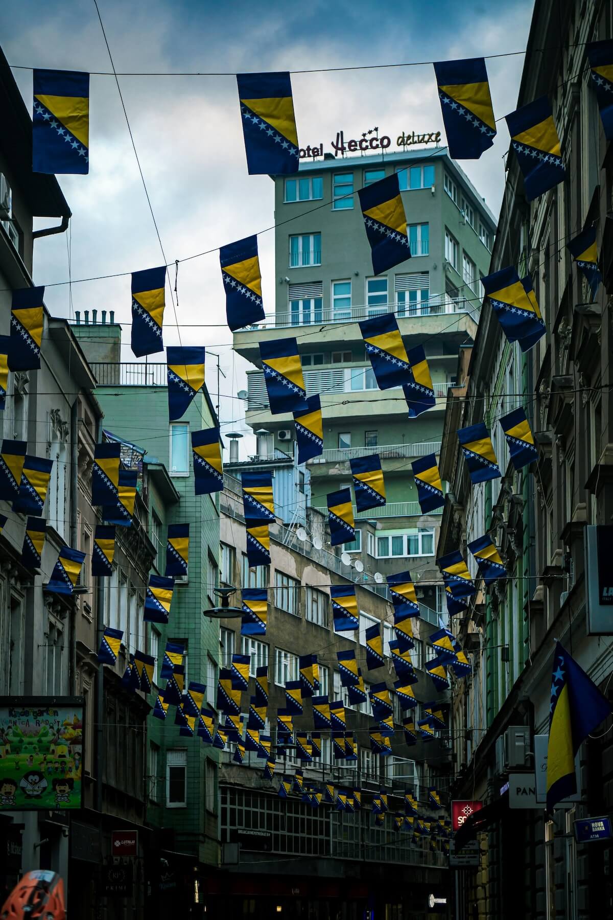 Flags Hanging on the Street in Sarajevo, Bosnia and Herzegovina