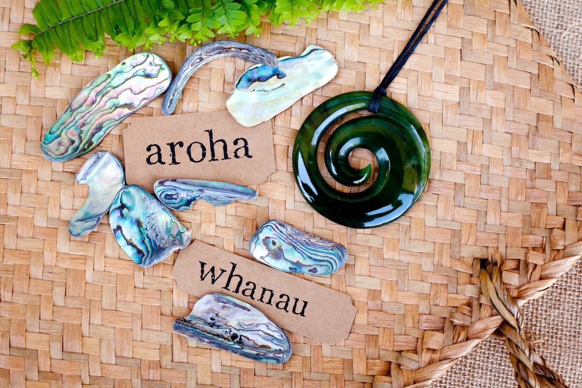 Maori themed image showing Maori words for love and family