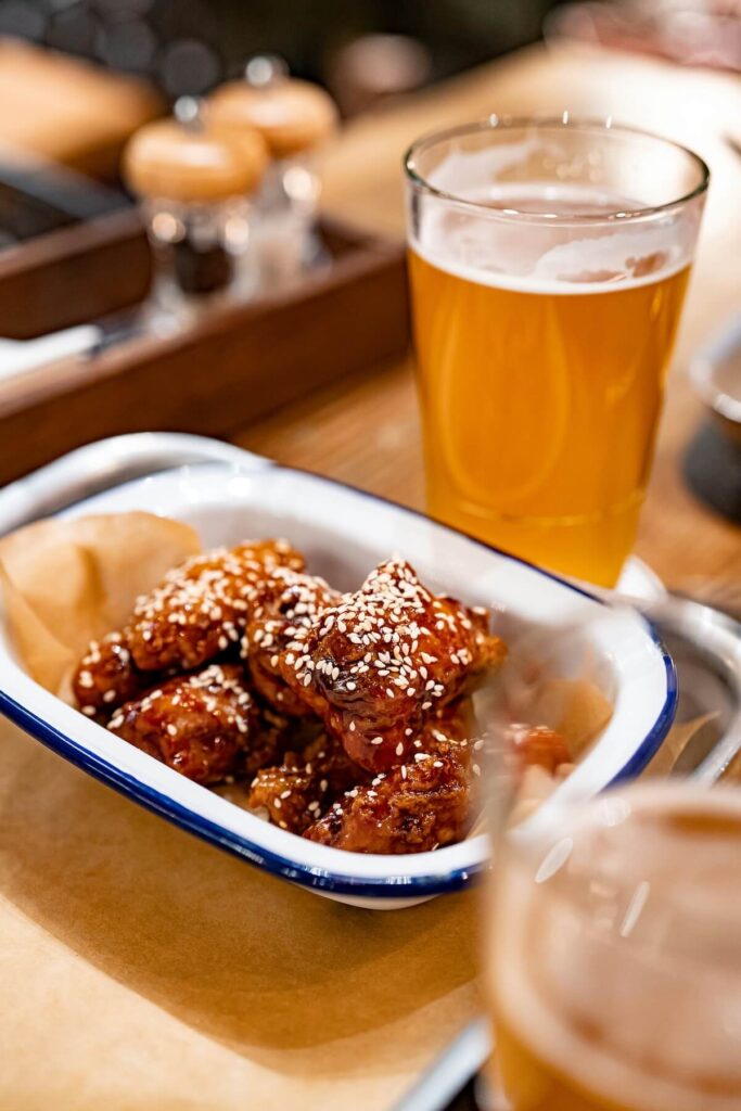 Korean fried chicken and glass of beer