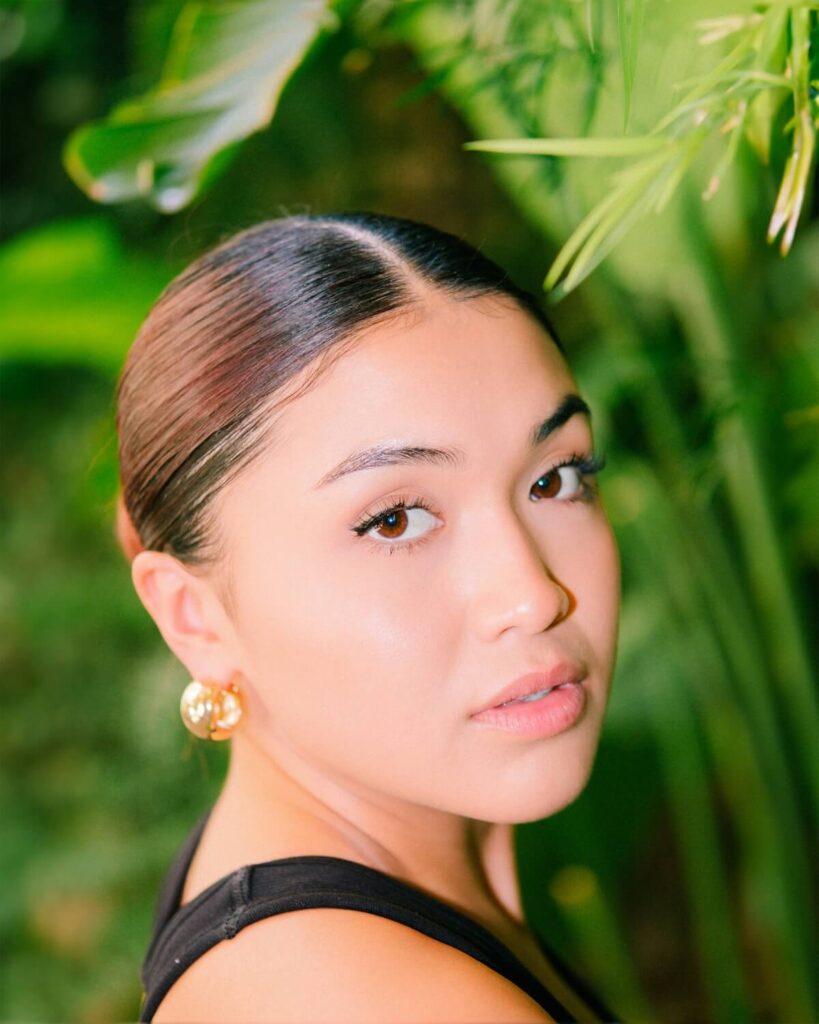 close up of woman with "clean girl aesthetic"
