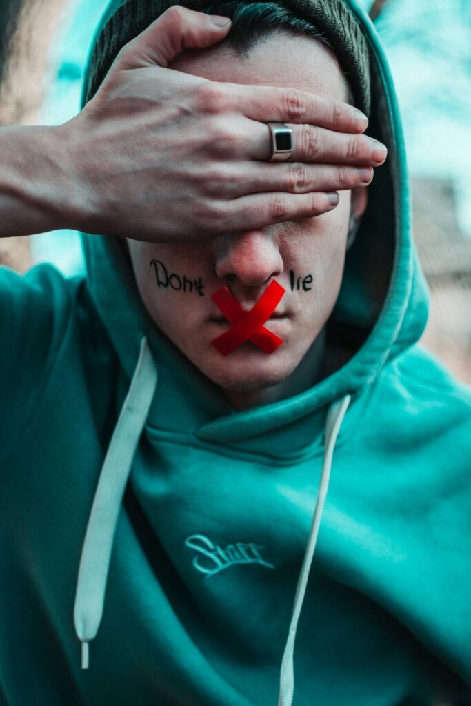 man with eyes covering and lips sealed