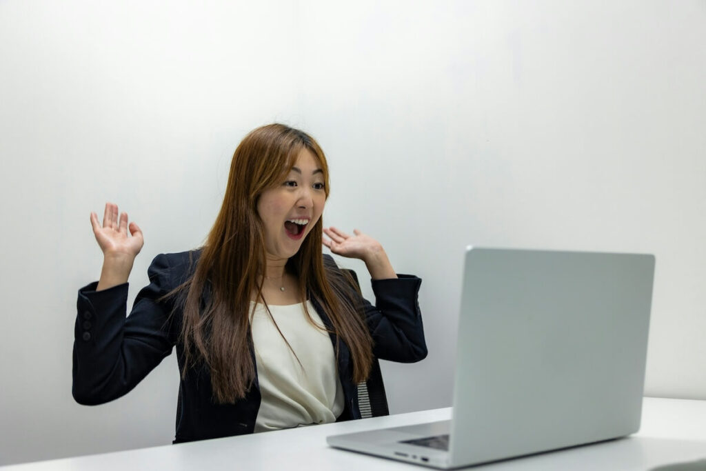woman faking excitement