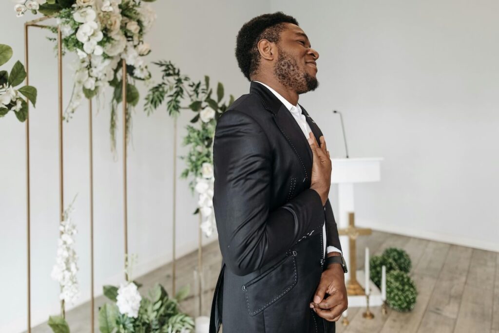 groom with touched expression