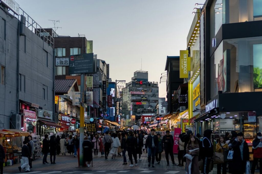 crowd in Hongdae, Seoul, South Korea