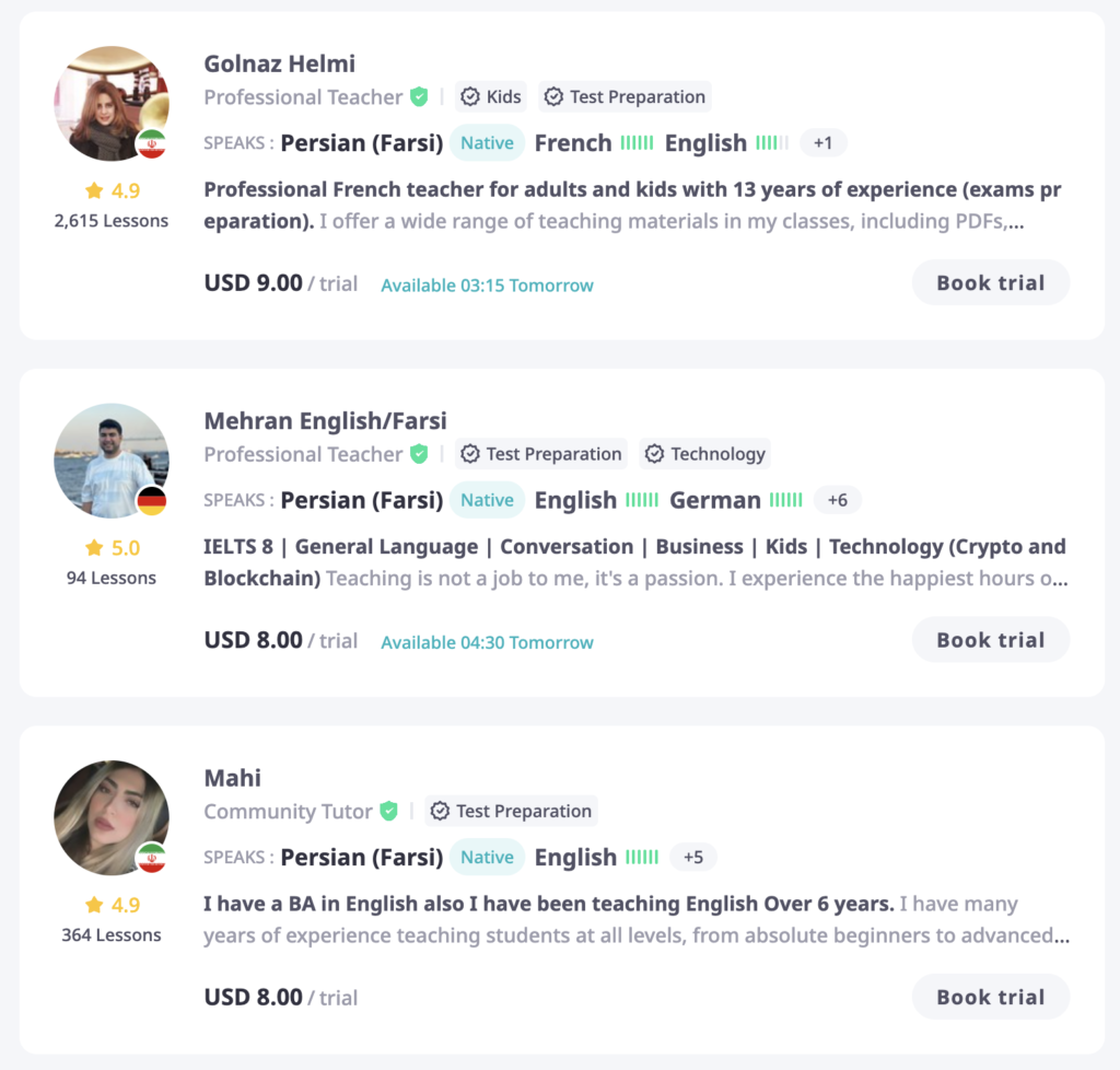Find Persian tutors on italki