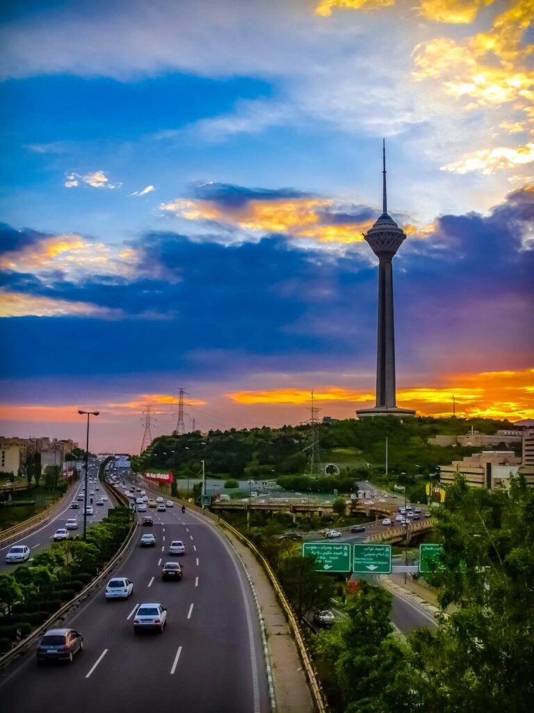 Milad Tower in Tehran, Iran during golden hour