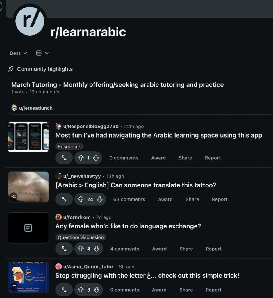 Learn Arabic on Reddit