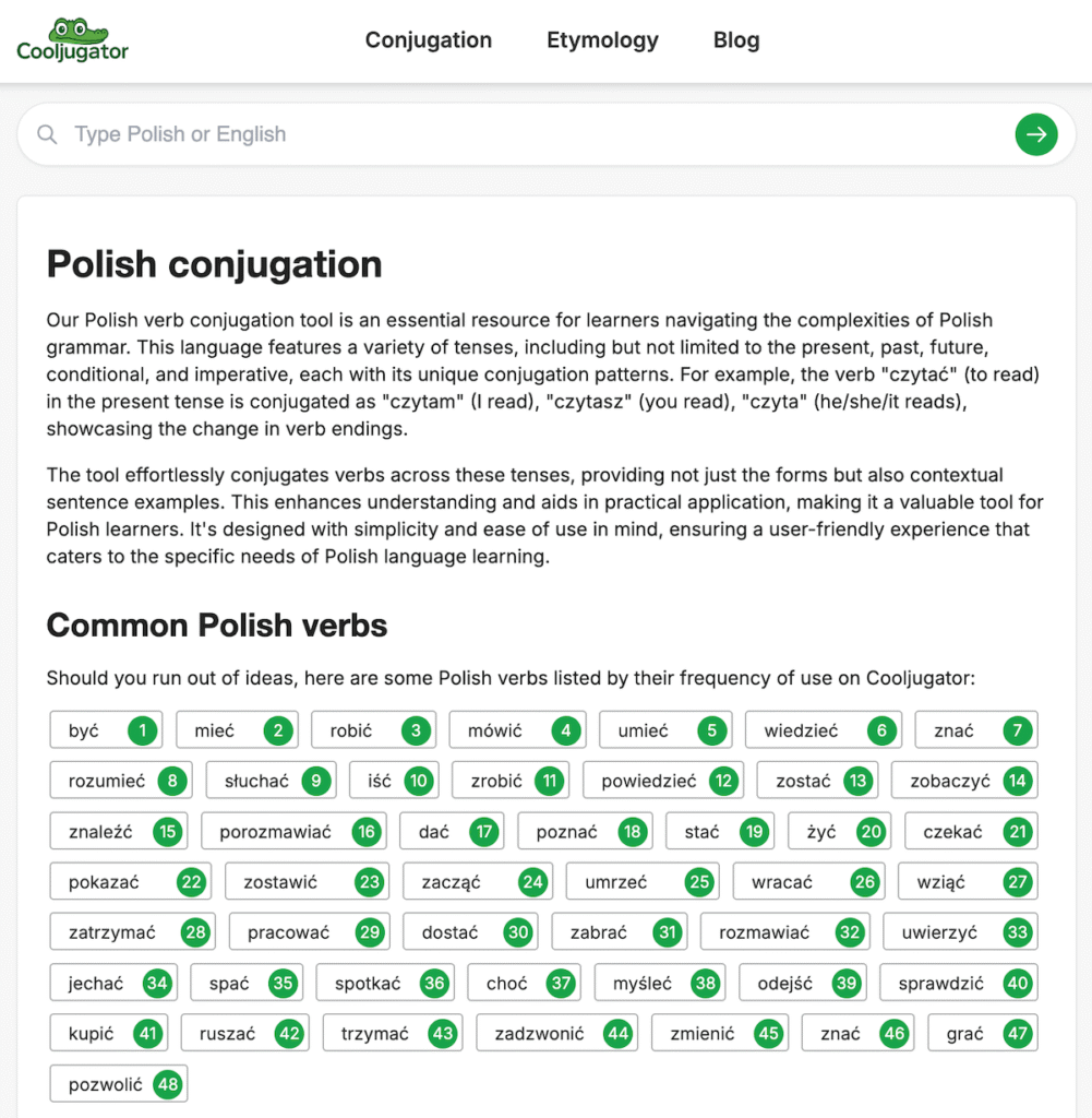 Learn Polish on Cooljugator