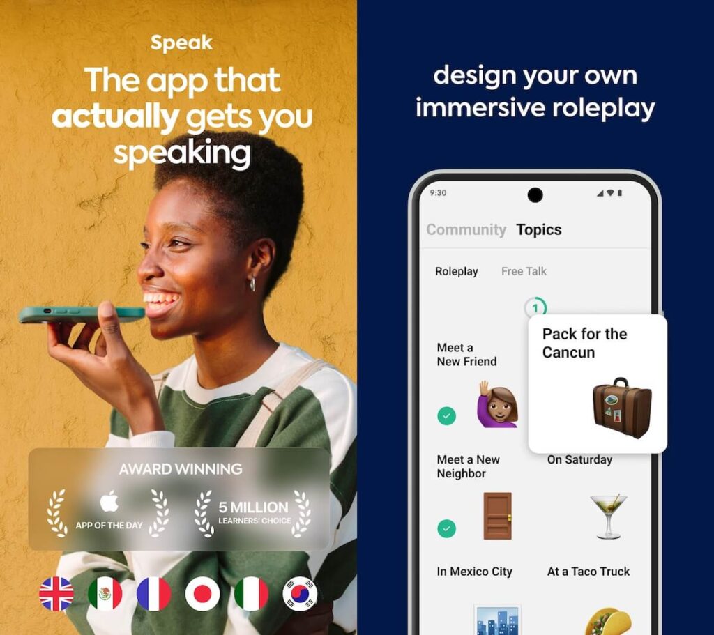 Learn languages on Speak